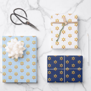Navy Blue und White Hanukkah Golden David Star Geschenkpapier Set