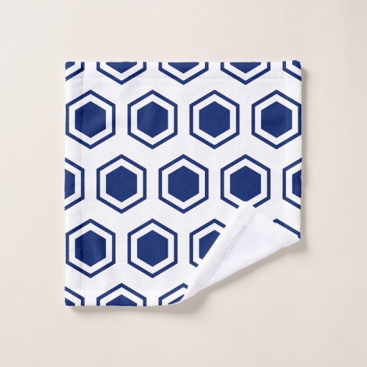 Navy Blue und White Hexagonal Muster Badhandtuch Set (Waschlappen)