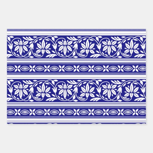 Navy Blue und White Indian Floral Pattern Geschenkpapier Set (Vorderseite 3)