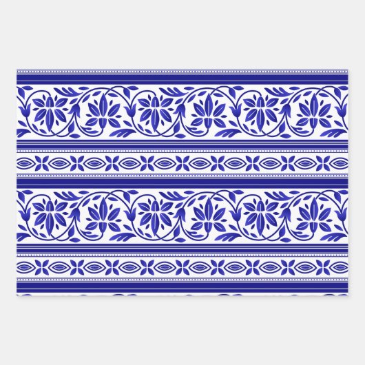 Navy Blue und White Indian Floral Pattern Geschenkpapier Set (Vorderseite 2)