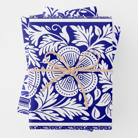 Navy Blue und White Indian Floral Pattern Geschenkpapier Set (Beispiel)