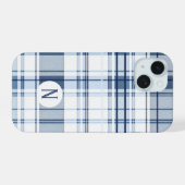 Navy Blue und White Kariert Pattern iPhone 15 Hülle (Rückseite (Horizontal))