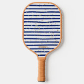 Navy Blue und White Marine Stipes Modernes Monogra Pickleball Schläger (Rückseite)