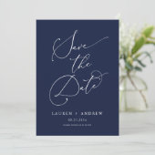 Navy Blue und White Minimalistisch 2 Save the Date Einladung (Stehend Vorderseite)