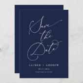 Navy Blue und White Minimalistisch 2 Save the Date Einladung (Vorne/Hinten)