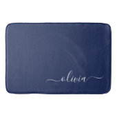 Navy Blue und White Modern Monogram Badematte (Vorderseite)