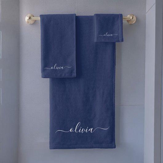 Navy Blue und White Modern Monogram Badhandtuch Set
