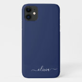 Navy Blue und White Modern Monogram Case-Mate iPhone Hülle (Rückseite)
