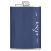 Navy Blue und White Modern Monogram Flachmann (Vorderseite)