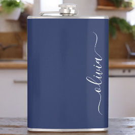 Navy Blue und White Modern Monogram Flachmann