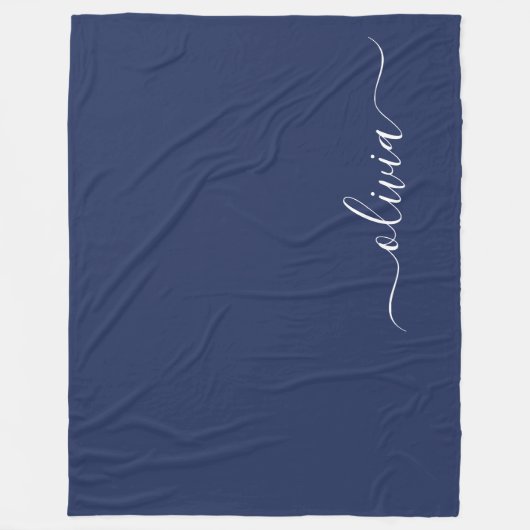 Navy Blue und White Modern Monogram Fleecedecke (Vorderseite)