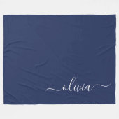 Navy Blue und White Modern Monogram Fleecedecke (Vorderseite (Horizontal))