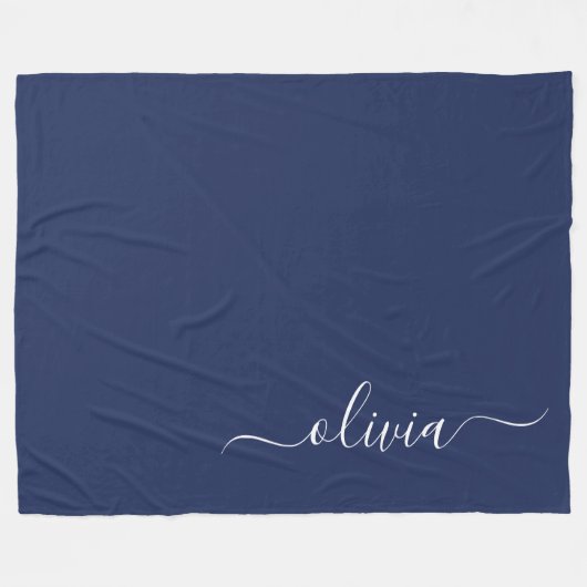 Navy Blue und White Modern Monogram Fleecedecke (Vorderseite (Horizontal))