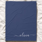 Navy Blue und White Modern Monogram Fleecedecke