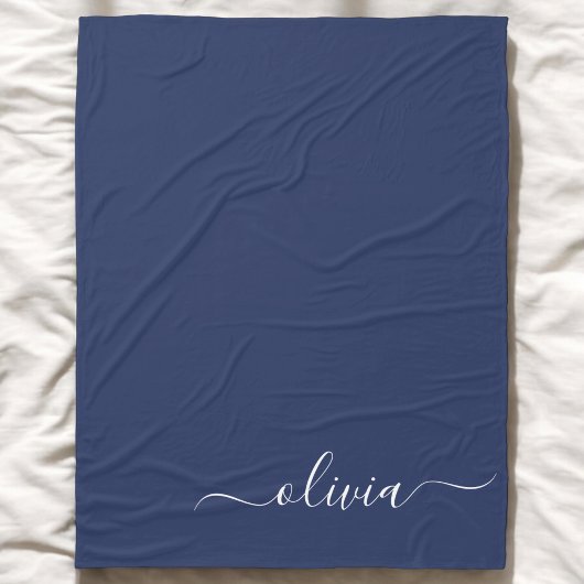 Navy Blue und White Modern Monogram Fleecedecke