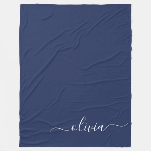Navy Blue und White Modern Monogram Fleecedecke (Vorderseite)