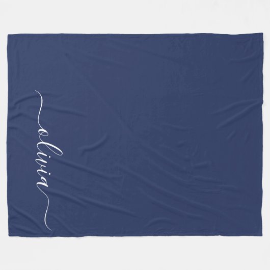 Navy Blue und White Modern Monogram Fleecedecke (Vorderseite (Horizontal))