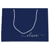 Navy Blue und White Modern Monogram Große Geschenktüte (Vorderseite)