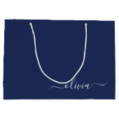 Navy Blue und White Modern Monogram Große Geschenktüte (Rückseite)