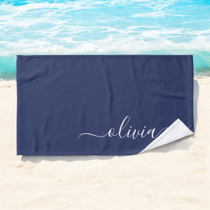 Navy Blue und White Modern Monogram Handtuch