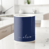 Navy Blue und White Modern Monogram Kaffeetasse