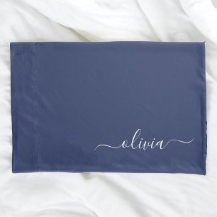 Navy Blue und White Modern Monogram Kissenbezug