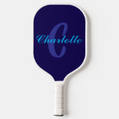 Navy Blue und White Modern Monogram Pickleball Schläger (Rückseite)