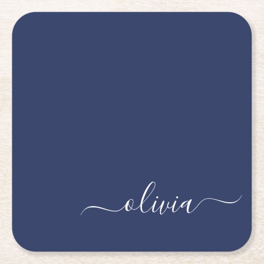 Navy Blue und White Modern Monogram Rechteckiger Pappuntersetzer (Vorderseite)