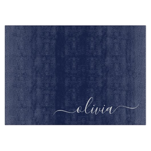 Navy Blue und White Modern Monogram Schneidebrett (Vorderseite)