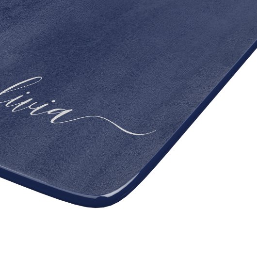 Navy Blue und White Modern Monogram Schneidebrett (Ecke)