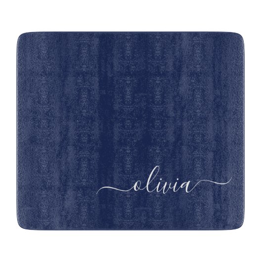 Navy Blue und White Modern Monogram Schneidebrett (Vorderseite)