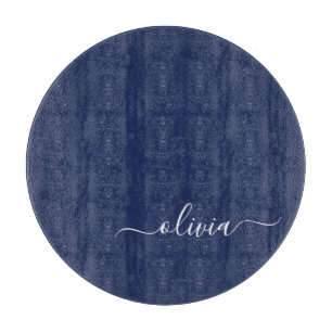 Navy Blue und White Modern Monogram Schneidebrett