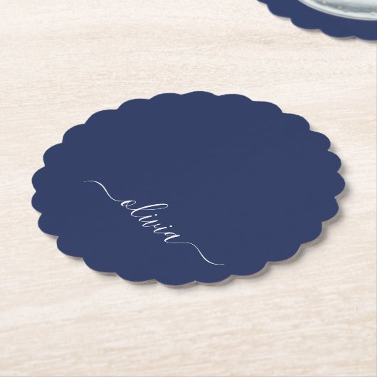 Navy Blue und White Modern Monogram Untersetzer (angewinkelt)