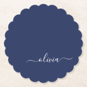 Navy Blue und White Modern Monogram Untersetzer (Vorderseite)