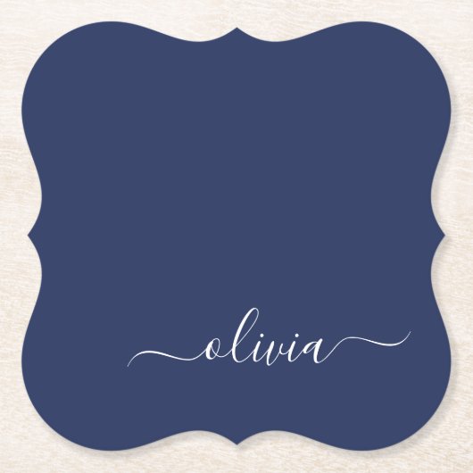 Navy Blue und White Modern Monogram Untersetzer (Vorderseite)