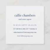 Navy Blue und White Monogram Quadratische Visitenkarte (Rückseite)