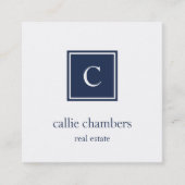 Navy Blue und White Monogram Quadratische Visitenkarte (Vorderseite)