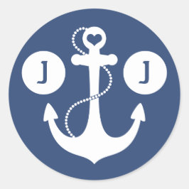 Navy Blue und White Naugram Runder Aufkleber