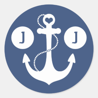 Navy Blue und White Naugram Runder Aufkleber
