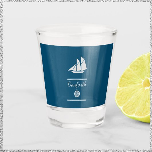 Navy Blue und White Nautic Schnapsglas