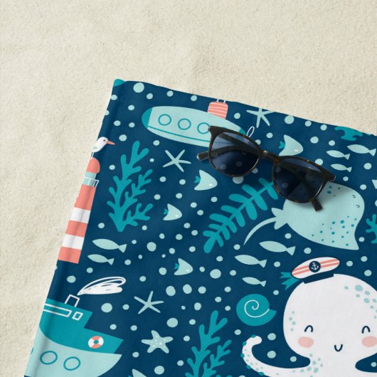 Navy Blue und White Nautical Pattern Boy Strandtuch (Beispiel)