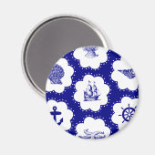 Navy Blue und White Nautical Pattern Magnet (Vorderseite/Rückseite)