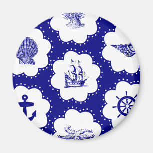 Navy Blue und White Nautical Pattern Magnet
