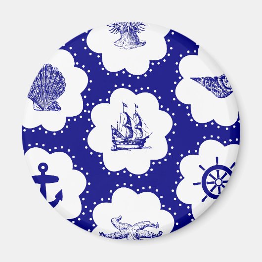 Navy Blue und White Nautical Pattern Magnet (Vorne)