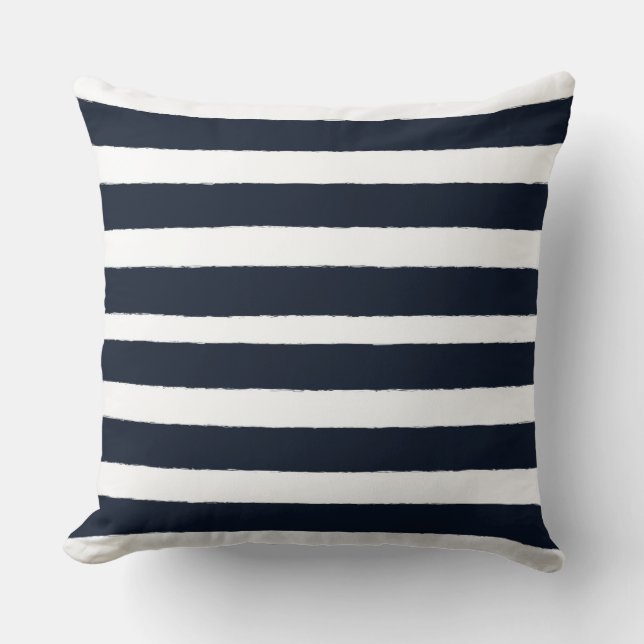 Navy Blue und White Nautical Stripes Throw Kissen (Vorderseite)