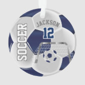 Navy Blue und White Personalize ⚽ Fußball Ball Ornament (Rückseite)