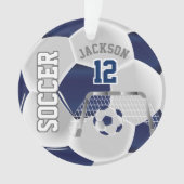 Navy Blue und White Personalize ⚽ Fußball Ball Ornament (Vorderseite)