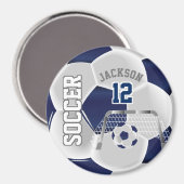 Navy Blue und White Personalize Soccer Ball Magnet (Vorderseite/Rückseite)