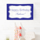 Navy Blue und White Polka Dot Birthday Party Banner (Insitu)