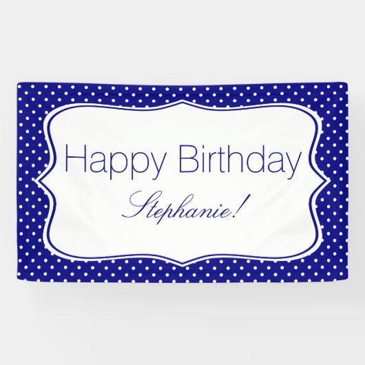 Navy Blue und White Polka Dot Birthday Party Banner (Horizontal)